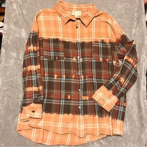 Oli & Hali Shirt Oversized Flannel Warm Plaid Shirt Button Up Distressed Small
